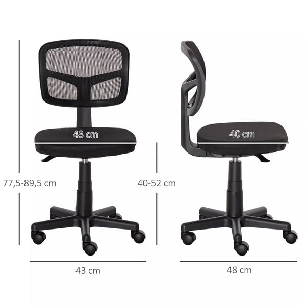 kontorstol, ergonomisk skrivebordsstol, højdejusterbar drejestol, pladsbesparende, sort