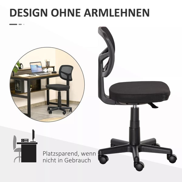 kontorstol, ergonomisk skrivebordsstol, højdejusterbar drejestol, pladsbesparende, sort