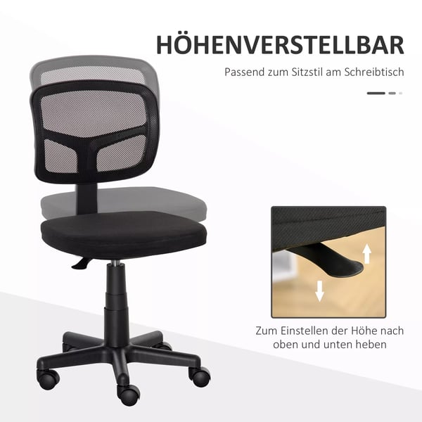kontorstol, ergonomisk skrivebordsstol, højdejusterbar drejestol, pladsbesparende, sort