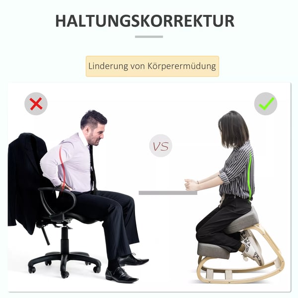 Vinsetto Ergonomisk Knæstol, Birkestræ, Grå