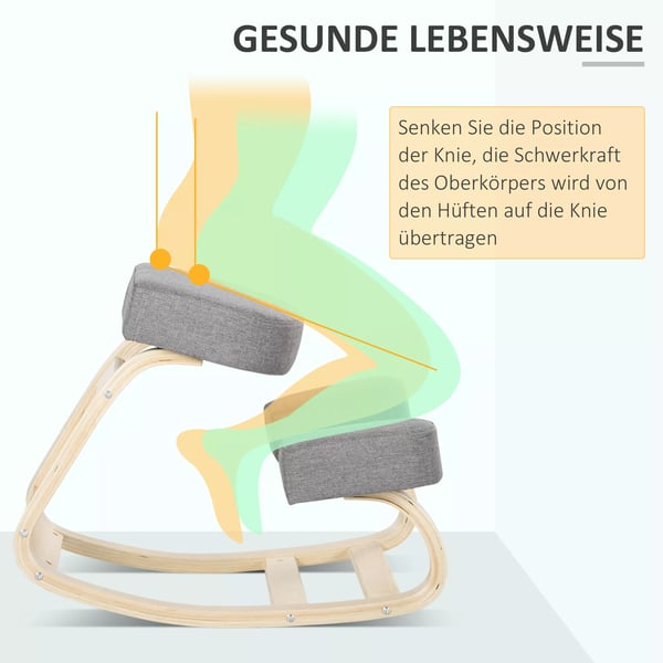 Vinsetto Ergonomisk Knæstol, Birkestræ, Grå