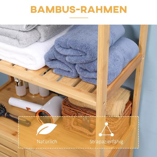 Badeværelsesskab i Bambus - Naturtræ med Lameldøre, Opbevaringshylde