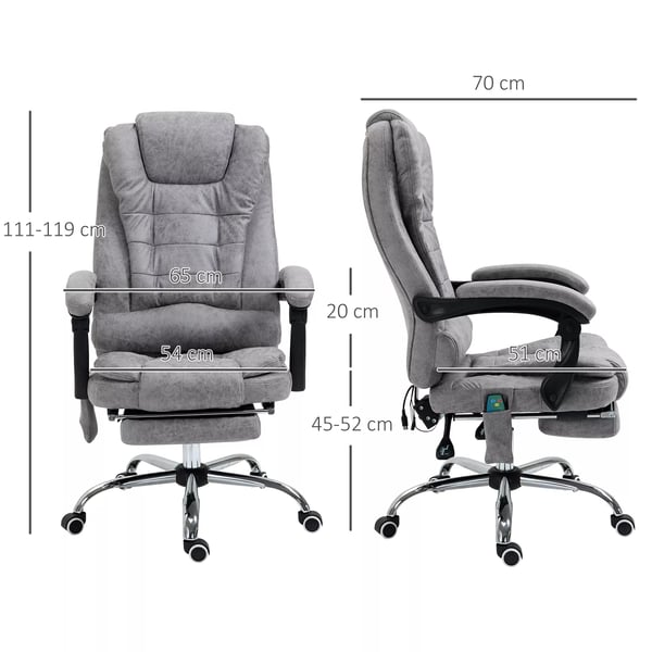 Vinsetto kontorstol med massagefunktion, ergonomisk skrivebordsstol med ligge- og varmefunktion, fjernbetjening, grå