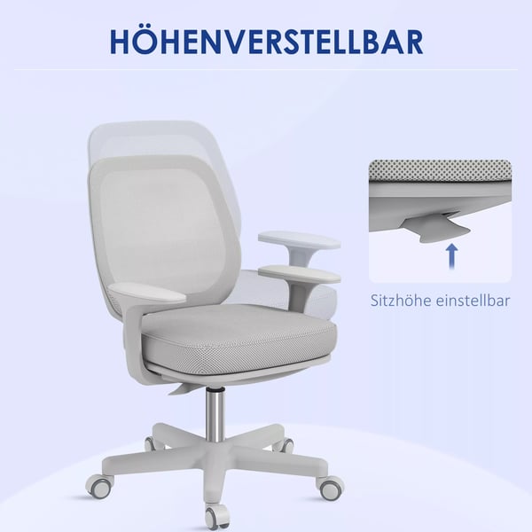 Vinsetto kontorstol, ergonomisk skrivebordsstol med drejefunktion, højdejusterbar 55 x 48 x 82,5-94,5 cm grå