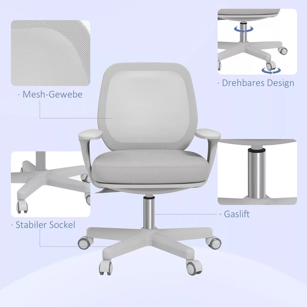 Vinsetto kontorstol, ergonomisk skrivebordsstol med drejefunktion, højdejusterbar 55 x 48 x 82,5-94,5 cm grå