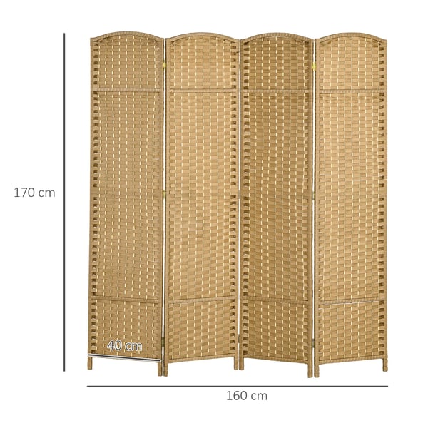 4-delt Vægreparti Foldbar Rumdeler Skærm, Natur Fyrretræ Glasfiber 160x170cm