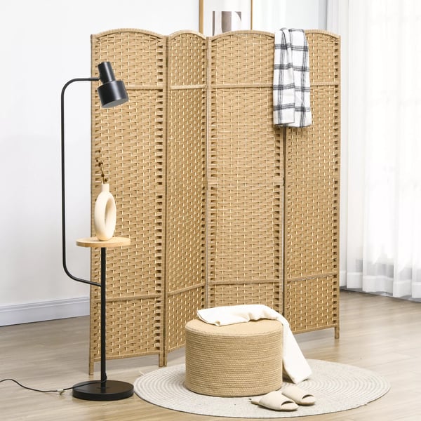 4-delt Vægreparti Foldbar Rumdeler Skærm, Natur Fyrretræ Glasfiber 160x170cm