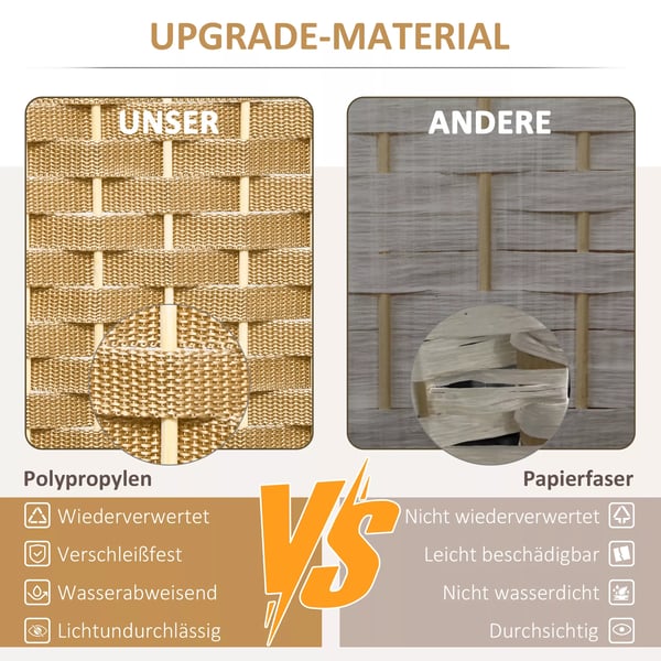 4-delt Vægreparti Foldbar Rumdeler Skærm, Natur Fyrretræ Glasfiber 160x170cm