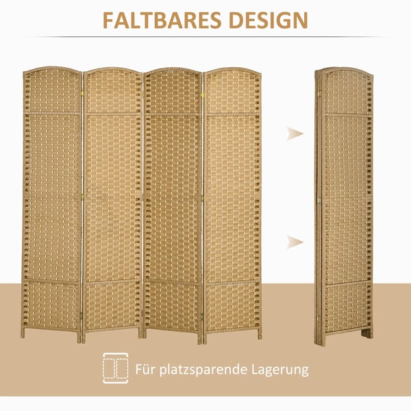 4-delt Vægreparti Foldbar Rumdeler Skærm, Natur Fyrretræ Glasfiber 160x170cm
