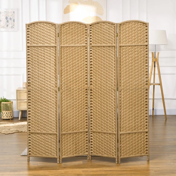 4-delt Vægreparti Foldbar Rumdeler Skærm, Natur Fyrretræ Glasfiber 160x170cm