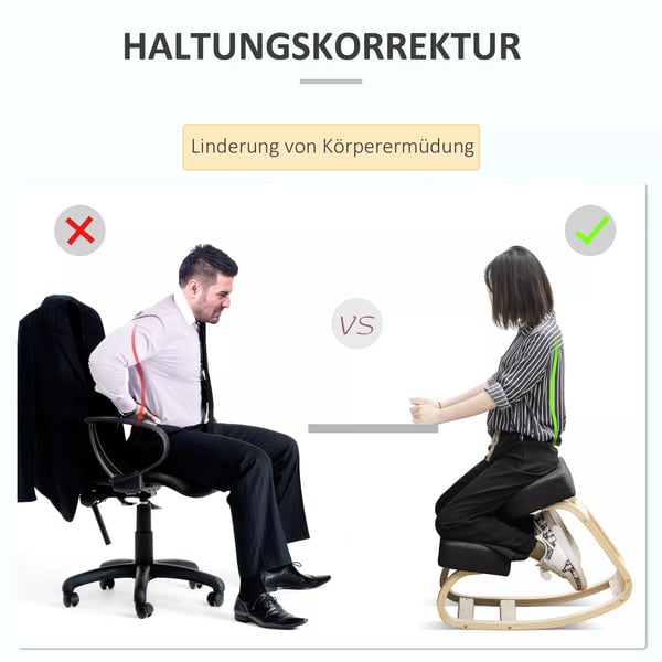 Vinsetto Ergonomisk Knæstøttestol, Sort Birk, God Sidestilling