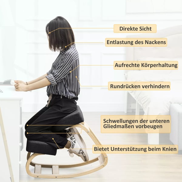Vinsetto Ergonomisk Knæstøttestol, Sort Birk, God Sidestilling