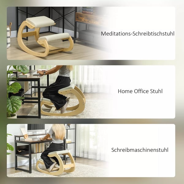 HOMCOM Ergonominen keinutuoli, koivupuuta ja pellavaa, luonnonvalkoinen