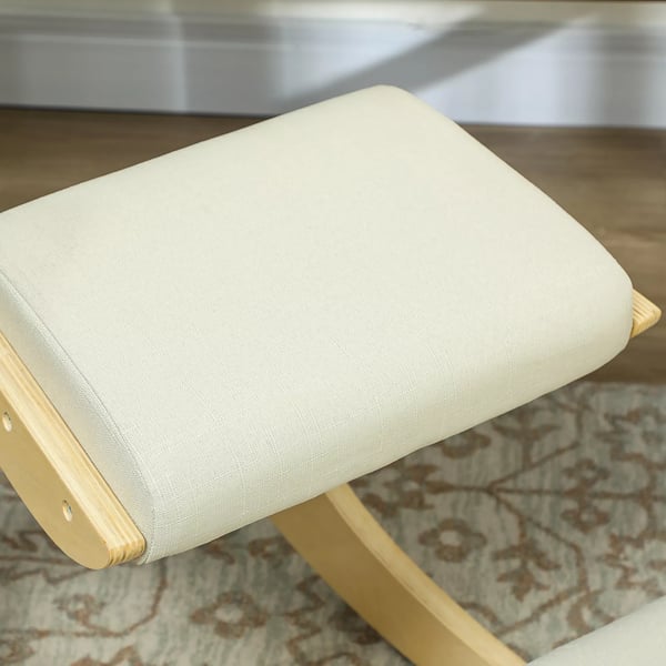HOMCOM Ergonominen keinutuoli, koivupuuta ja pellavaa, luonnonvalkoinen