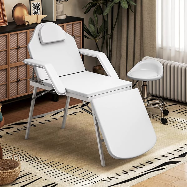 HOMCOM Massagebriks, Justerbar, Foldbar, Kunstlæder/Skum, Hvid, Max 220kg