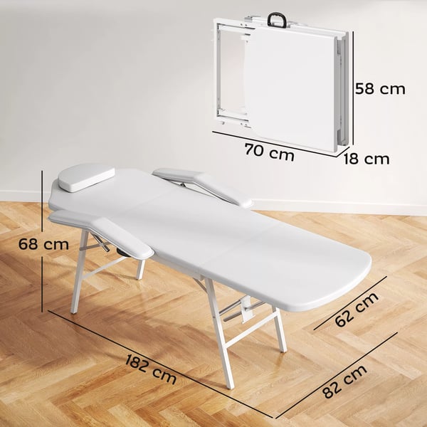 HOMCOM Massagebriks, Justerbar, Foldbar, Kunstlæder/Skum, Hvid, Max 220kg