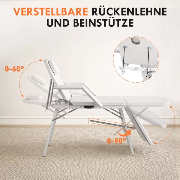 HOMCOM Massagebriks, Justerbar, Foldbar, Kunstlæder/Skum, Hvid, Max 220kg
