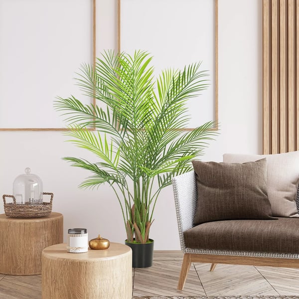 HOMCOM Kunstpalme - 120 cm grøn plastik - kunstig plante til stue/kontor