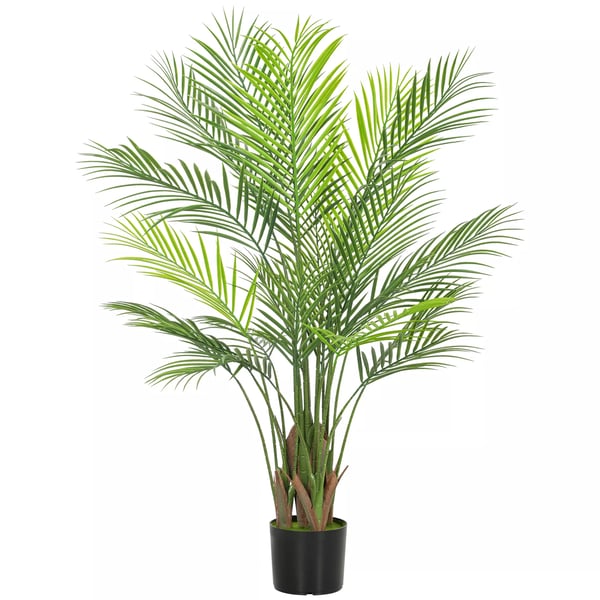 HOMCOM Kunstpalme - 120 cm grøn plastik - kunstig plante til stue/kontor