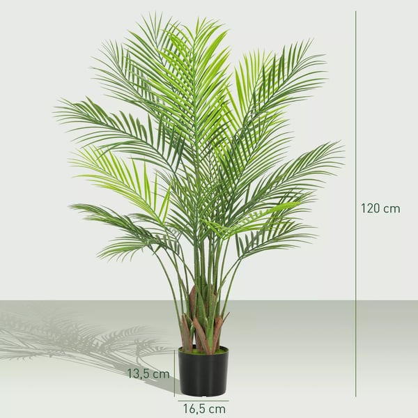 HOMCOM Kunstpalme - 120 cm grøn plastik - kunstig plante til stue/kontor