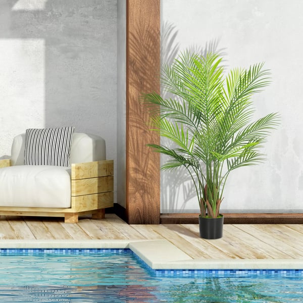 HOMCOM Kunstpalme - 120 cm grøn plastik - kunstig plante til stue/kontor