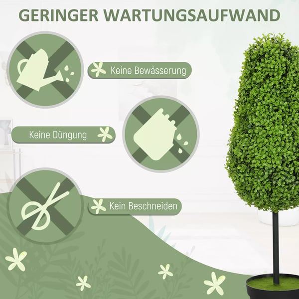 HOMCOM 2 stk. Kunstige Buxbom Planter 90cm Grøn Plast, Tåreformet Kunstplante i Pott med UV-beskyttelse