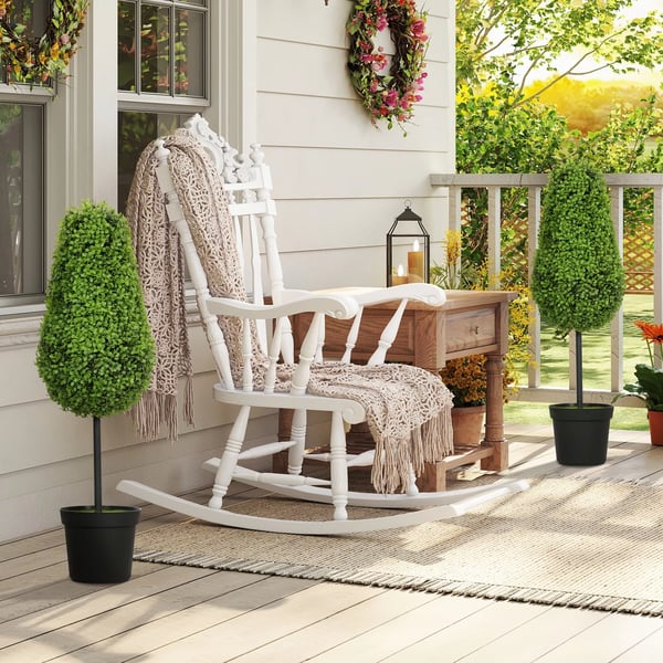 HOMCOM 2 stk. Kunstige Buxbom Planter 90cm Grøn Plast, Tåreformet Kunstplante i Pott med UV-beskyttelse