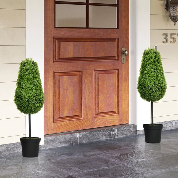 HOMCOM 2 stk. Kunstige Buxbom Planter 90cm Grøn Plast, Tåreformet Kunstplante i Pott med UV-beskyttelse