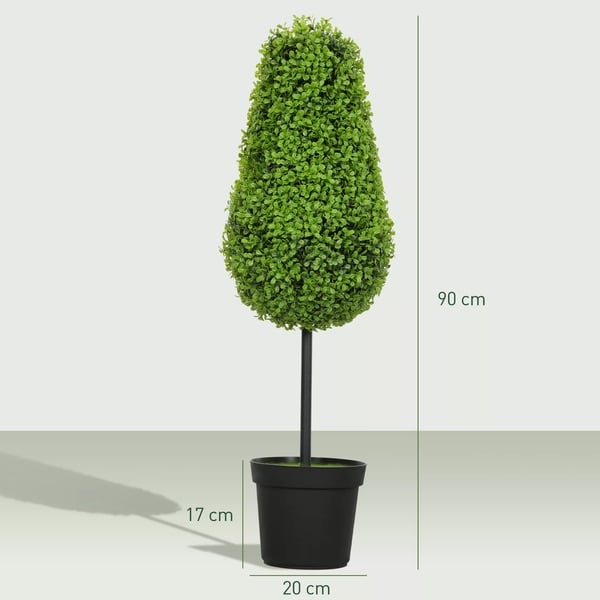 HOMCOM 2 stk. Kunstige Buxbom Planter 90cm Grøn Plast, Tåreformet Kunstplante i Pott med UV-beskyttelse