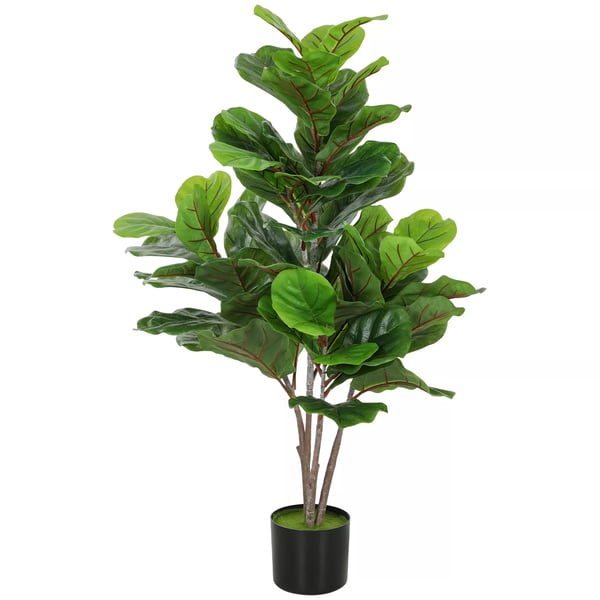 HOMCOM Figenkirseb&aeligtr&aelig; 110cm, Kunstig Plante med 60 Blade, Gr&oslash;n Plastik, til Indend&oslash;rs Brug
