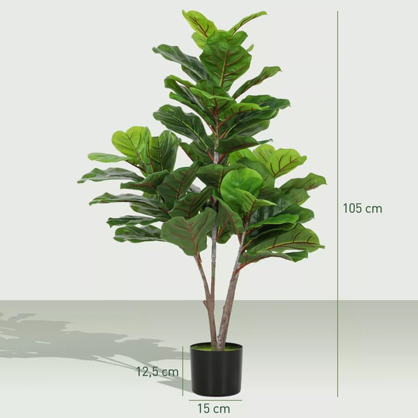 HOMCOM Figenkirsebætræ 110cm, Kunstig Plante med 60 Blade, Grøn Plastik, til Indendørs Brug