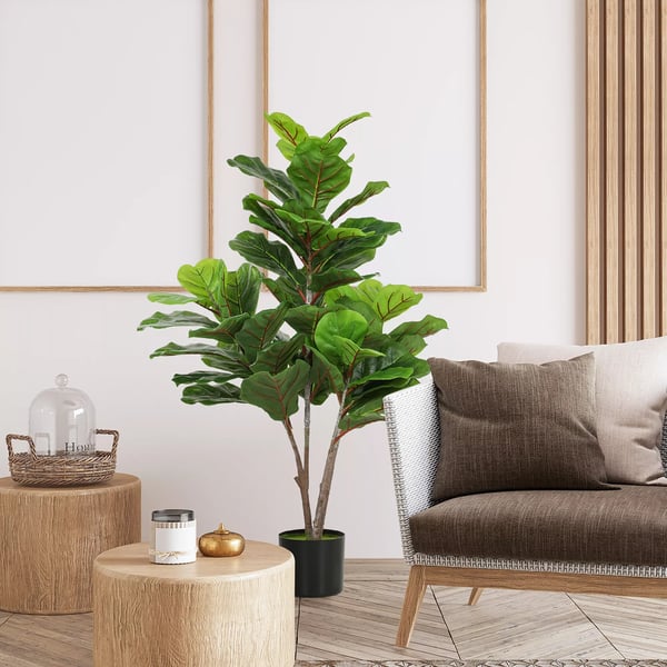 HOMCOM Figenkirsebætræ 110cm, Kunstig Plante med 60 Blade, Grøn Plastik, til Indendørs Brug
