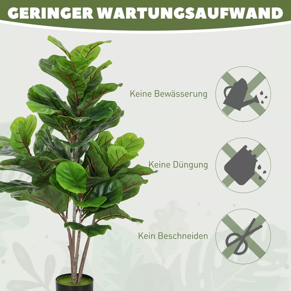HOMCOM Figenkirsebætræ 110cm, Kunstig Plante med 60 Blade, Grøn Plastik, til Indendørs Brug
