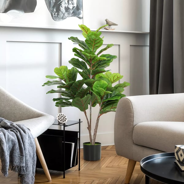 HOMCOM Figenkirsebætræ 110cm, Kunstig Plante med 60 Blade, Grøn Plastik, til Indendørs Brug