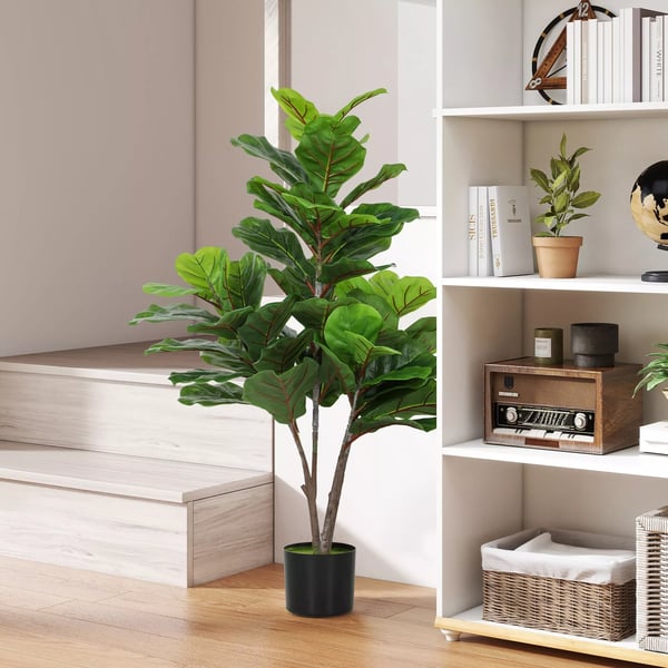 HOMCOM Figenkirsebætræ 110cm, Kunstig Plante med 60 Blade, Grøn Plastik, til Indendørs Brug