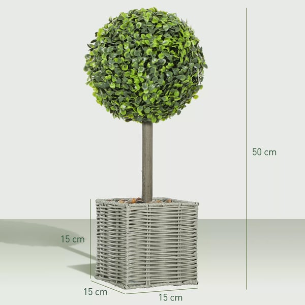 HOMCOM 2 stk Kunstige Buksbom Planter, UV-bestandige, Plastik, Cement, Grøn - Indendørs/Udendørs Dekoration.