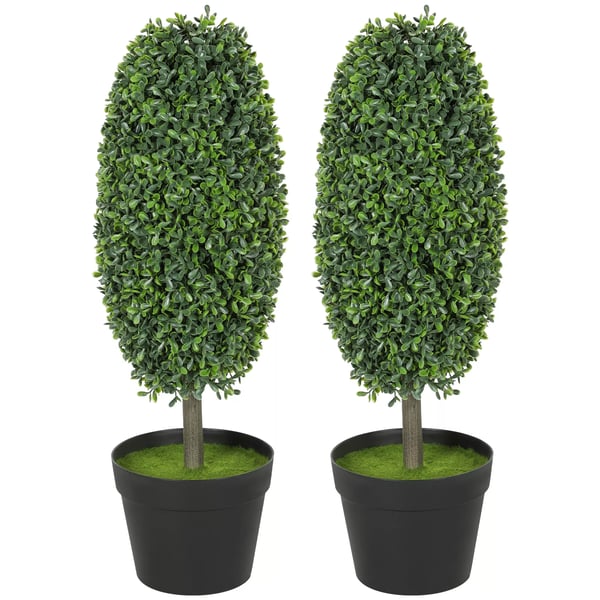 HOMCOM 2-pack konstgjorda växter, UV-beständiga, plast, cement, grön
