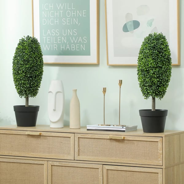 HOMCOM 2 stk Kunstige planter, UV-bestandige, plastik, cement, grøn, 60cm