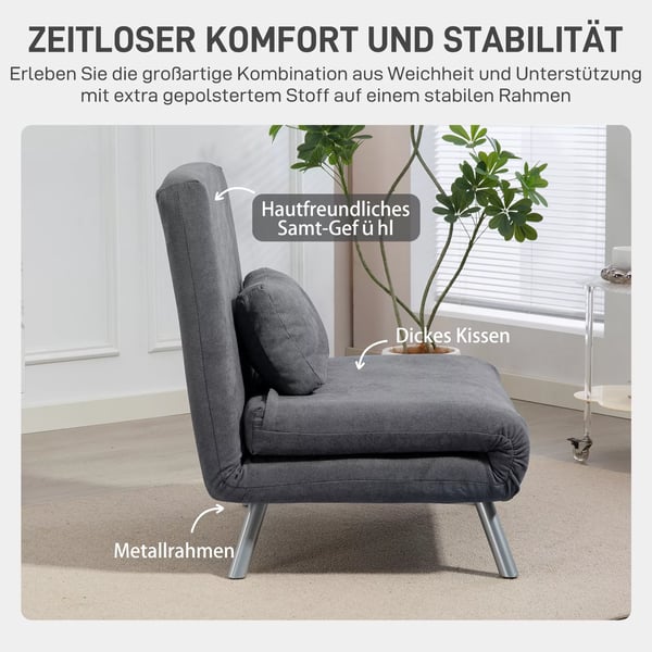 HOMCOM Vuodesohva, Metallirunko, Säädettävä, Tummanharmaa