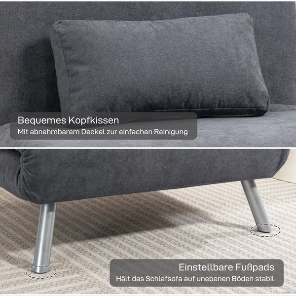 HOMCOM Vuodesohva, Metallirunko, Säädettävä, Tummanharmaa
