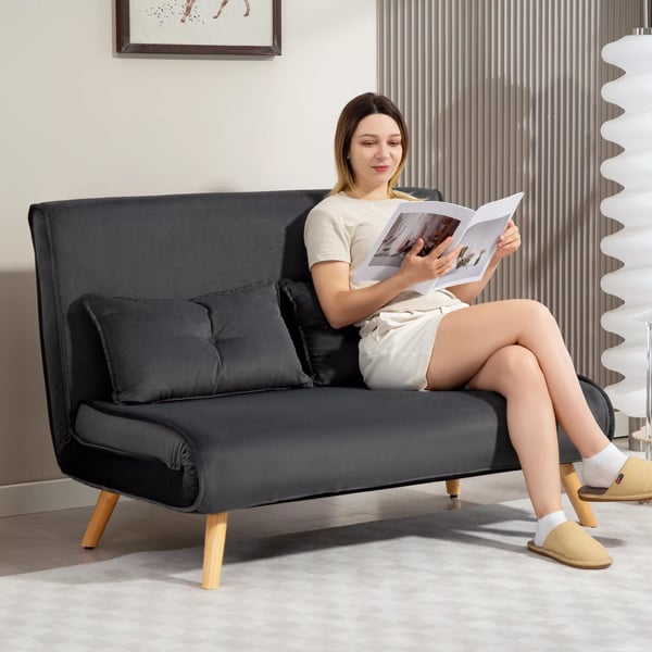 2-sits bäddsoffa, justerbar, mörkgrå polyester
