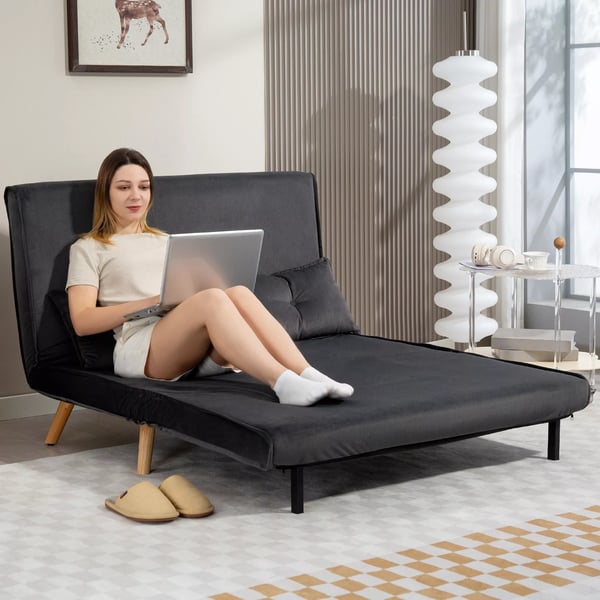 2-sits bäddsoffa, justerbar, mörkgrå polyester