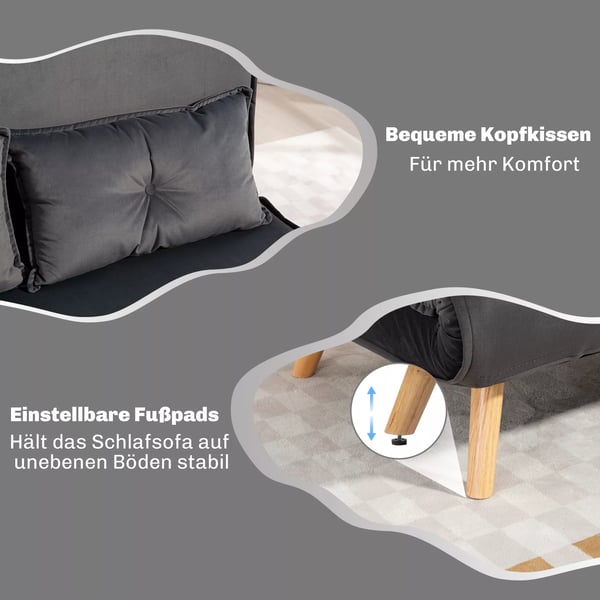 2-sits bäddsoffa, justerbar, mörkgrå polyester