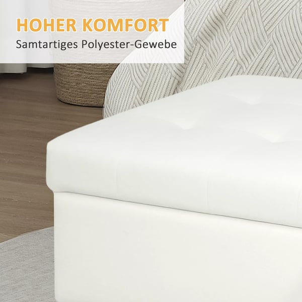 HOMCOM Opbevaringsbnk med træfødder, cremefarvet velour, 84L