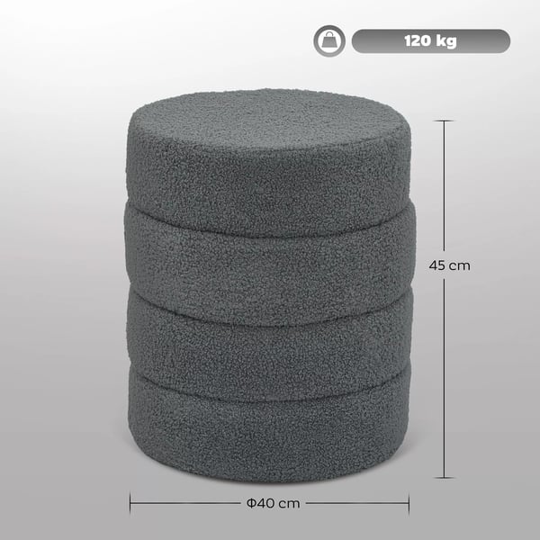 HOMCOM pyöreä jakkarapallukka, teddyfleece, metallirunko, tummanharmaa, Ø40x45cm