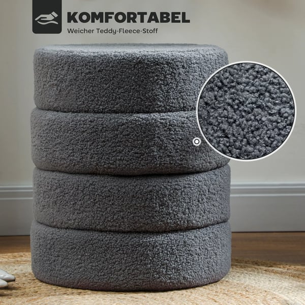 HOMCOM pyöreä jakkarapallukka, teddyfleece, metallirunko, tummanharmaa, Ø40x45cm