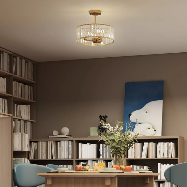 HOMCOM loftlampe, lysekrone-design, krystalskærm, 3 pærer, metal, guld