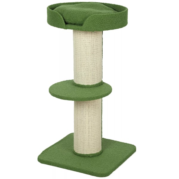 PawHut klösträd, 91 cm, lektorn med kattsäng, plattform i lammullsimitation, grön