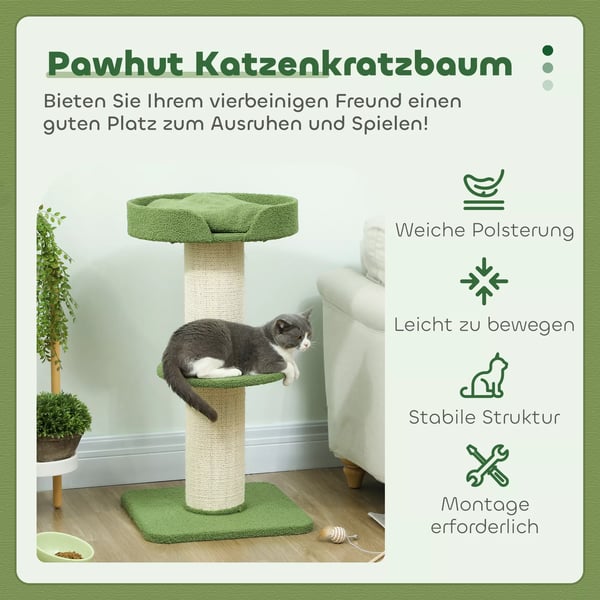 PawHut kradsetræ 91 cm legetræ med katteseng, platform lammeuld grøn