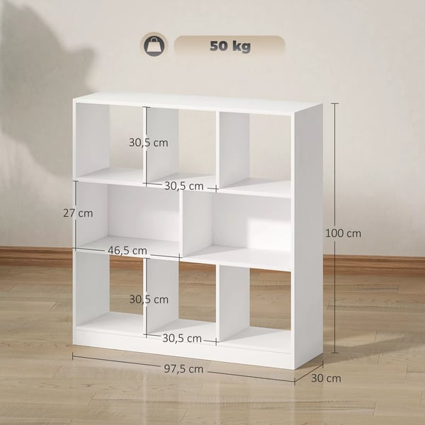 HOMCOM Reol/Bogreol m. 8 rum, 97,5x30x100 cm, Hvid, MDF